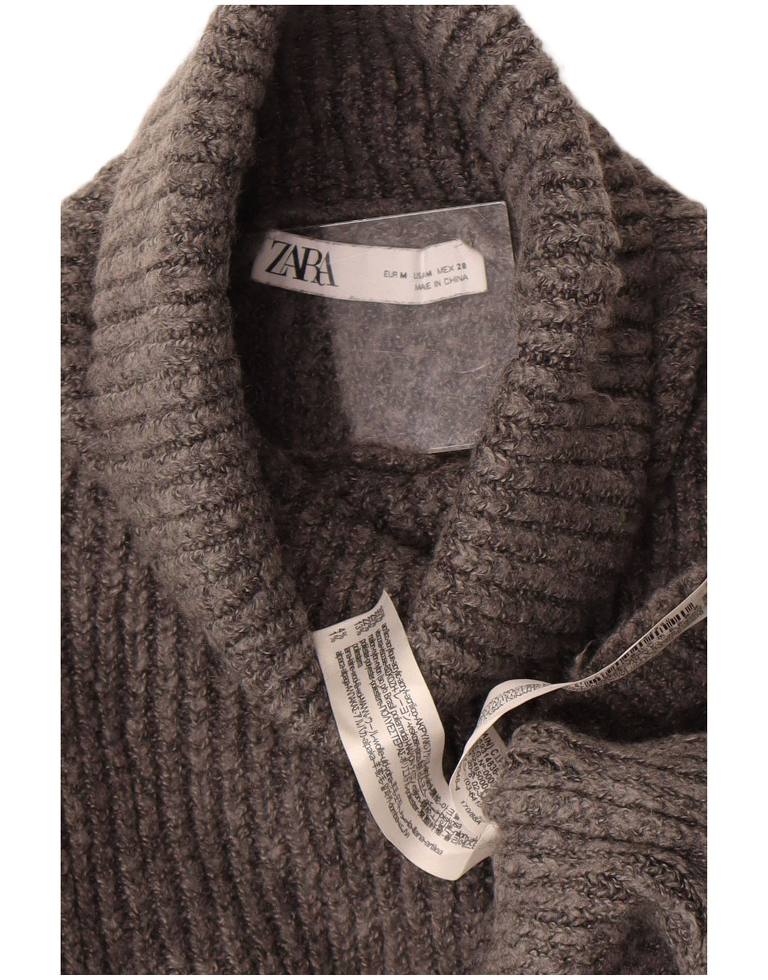 Zara Suéter feminino cropped oversized com gola redonda Reino Unido 14 cinza médio