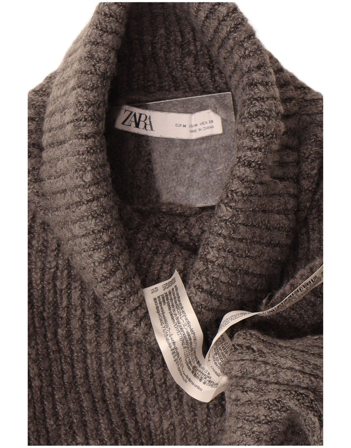 Zara Suéter feminino cropped oversized com gola redonda Reino Unido 14 cinza médio