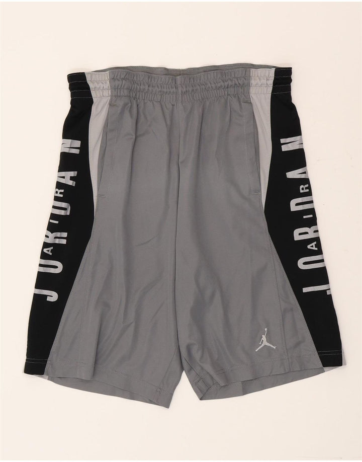 Shorts esportivos gráficos Jordan Dri Fit masculino pequeno cinza colorblock poliéster