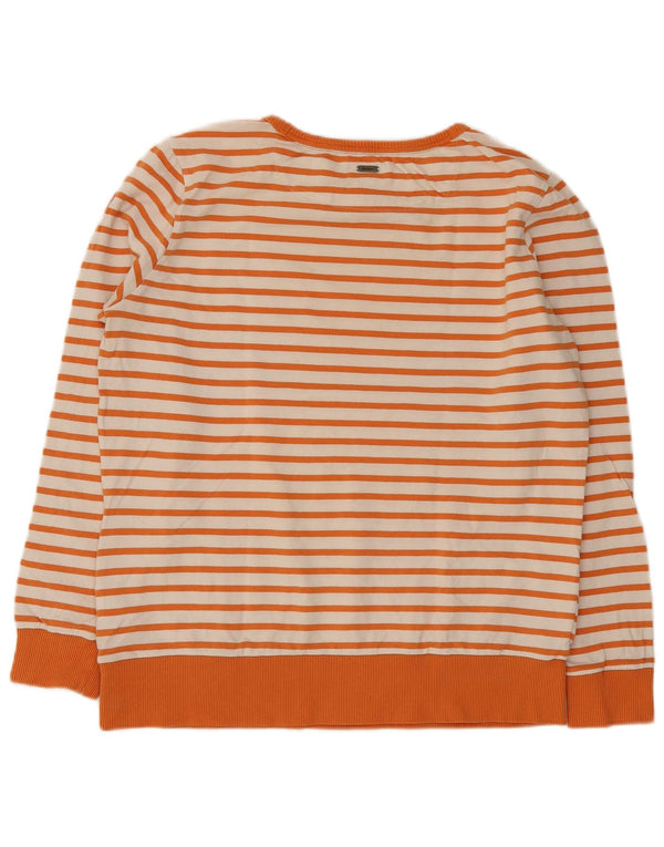 Barbour Womens Sweatshirt Jumper UK 16 Large Orange Pinstripe Cotton