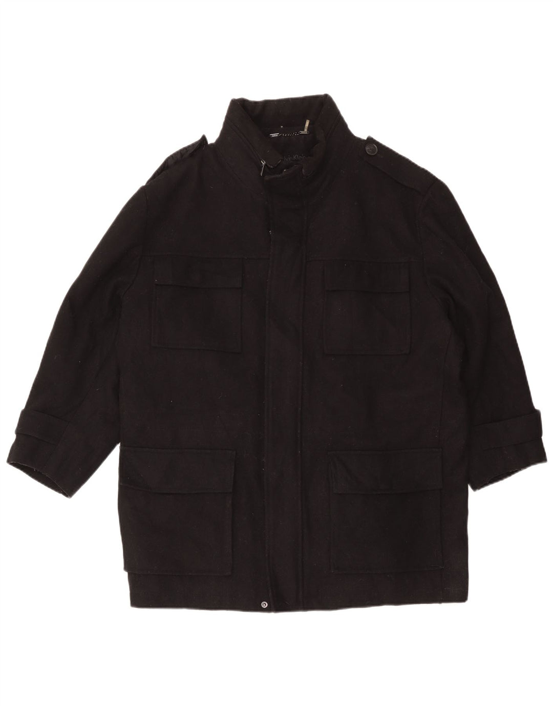 Jaqueta militar masculina Calvin Klein UK 42 XL lã preta