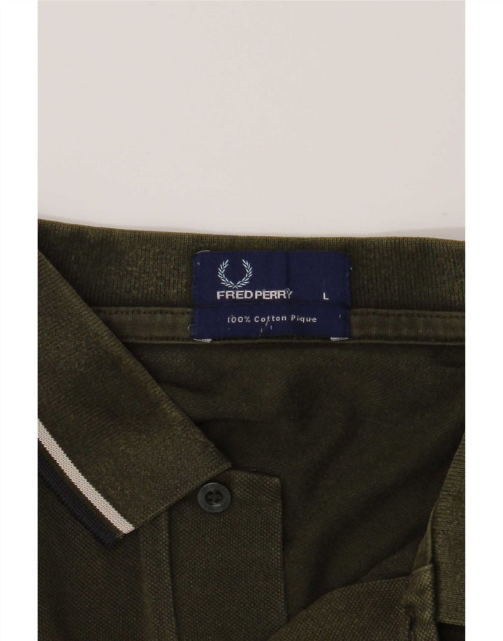 Camisa polo masculina Fred Perry grande algodão listrado cáqui