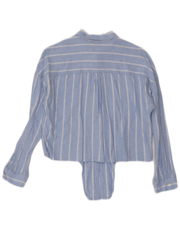 Tommy Hilfiger Camisa Feminina Crop Front Tie UK 14 Linho Listrado Azul Médio