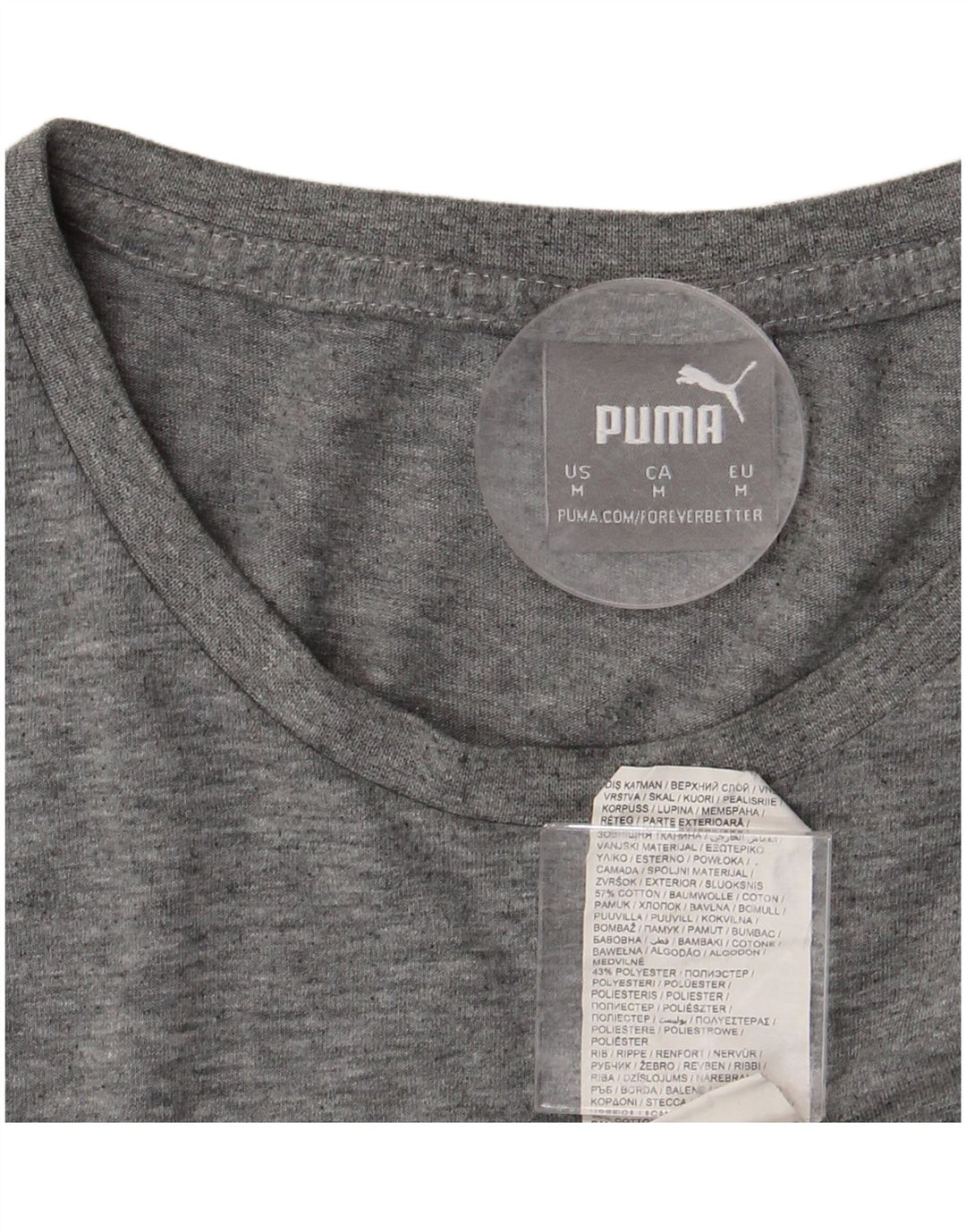 Camiseta masculina PUMA com estampa gráfica de algodão manchado cinza médio
