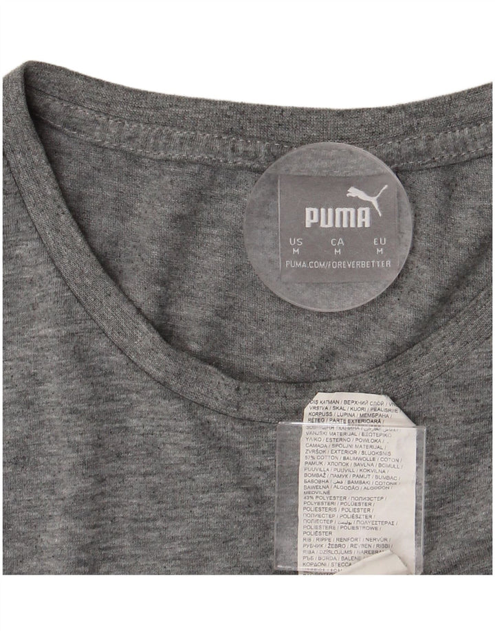 Camiseta masculina PUMA com estampa gráfica de algodão manchado cinza médio