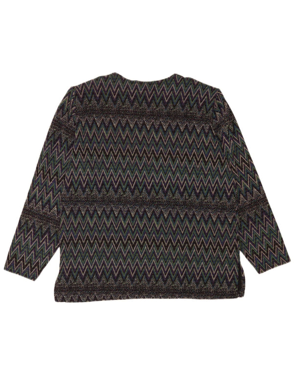 Blusa feminina vintage de manga comprida UK 16 grande Chevron multicolorido