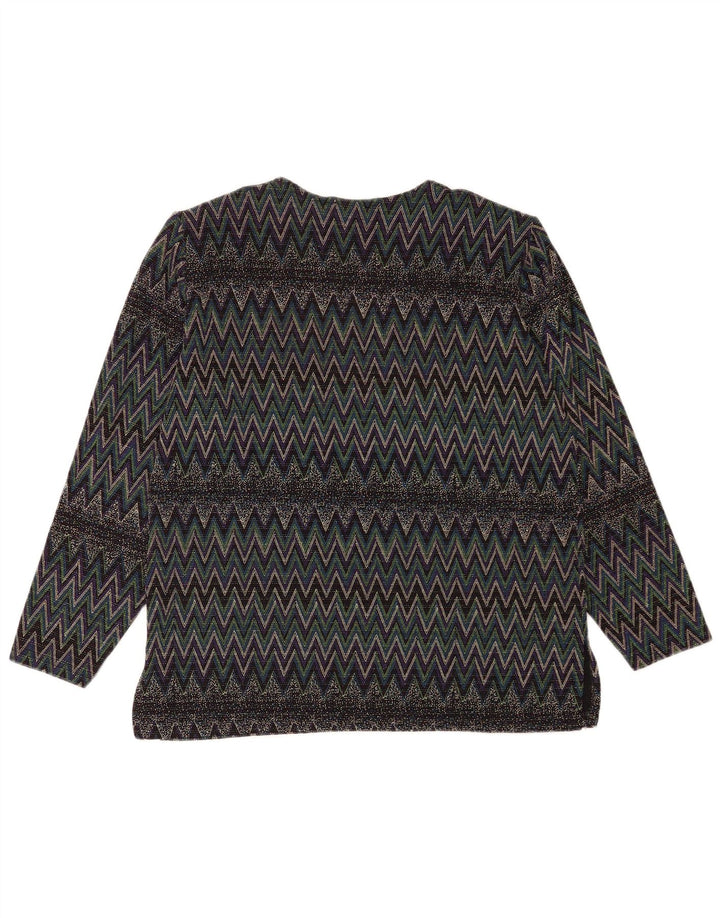 Blusa feminina vintage de manga comprida UK 16 grande Chevron multicolorido