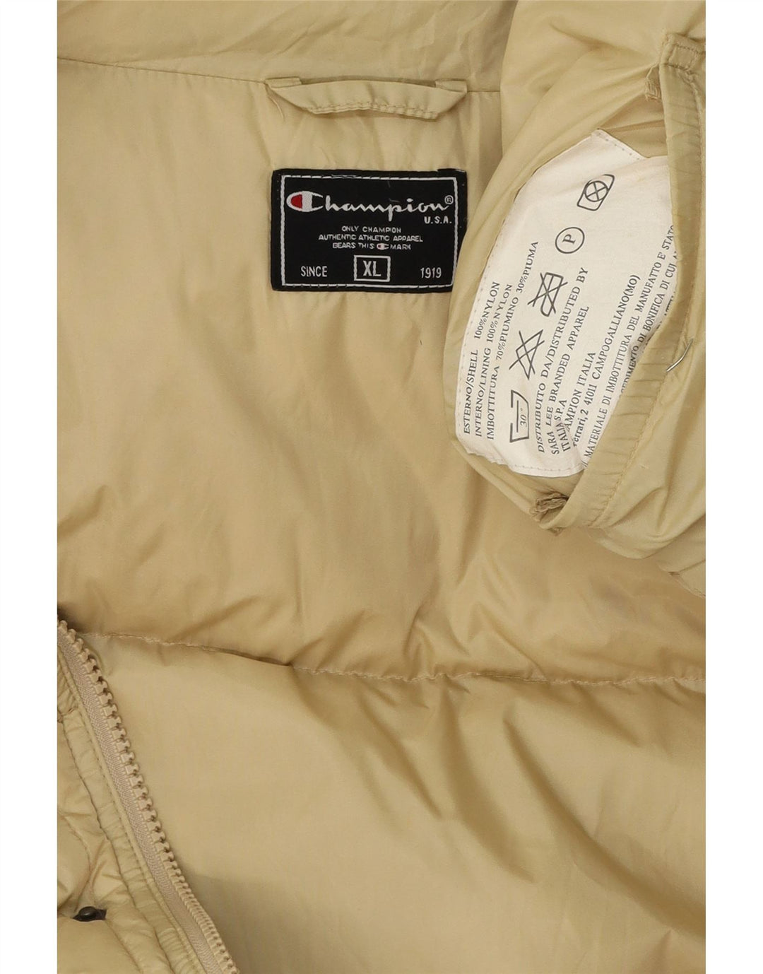 CHAMPION Mens Hooded Padded Jacket UK 42 XL Beige Nylon Vintage Champion and Second-Hand Champion from Messina Hembry 