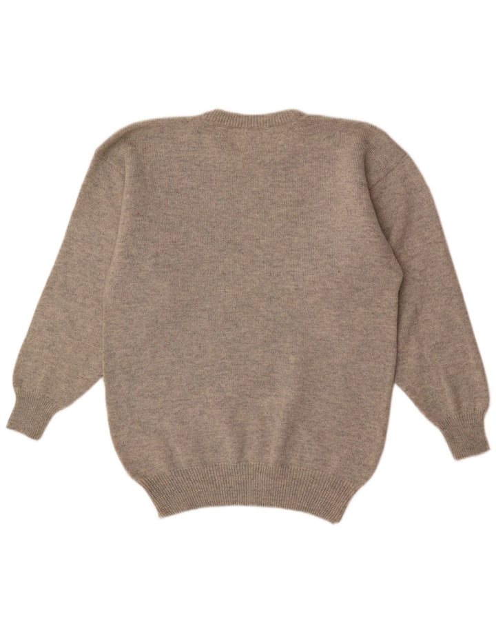 Suéter masculino Shetland Jeneros com gola redonda cinza médio geométrico