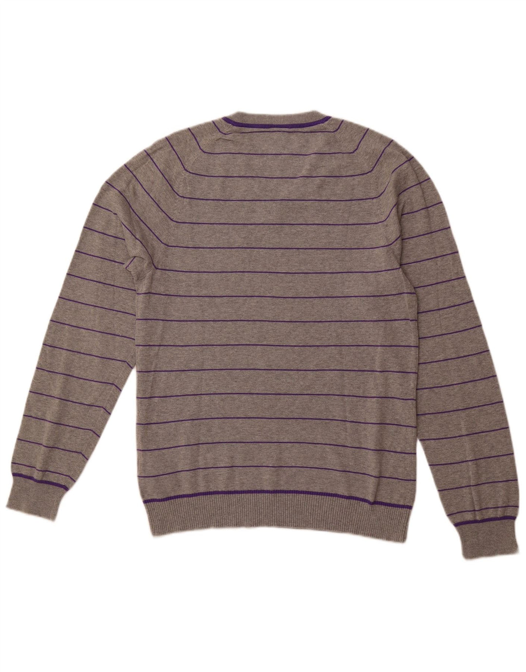 Suéter masculino NIKE com decote em V UK 38/40 algodão listrado cinza médio