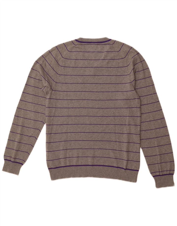 Suéter masculino NIKE com decote em V UK 38/40 algodão listrado cinza médio