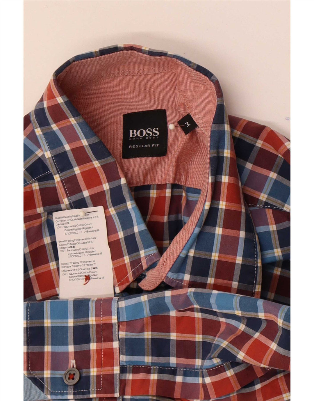 Camisa masculina Hugo Boss Regular Fit algodão xadrez azul médio