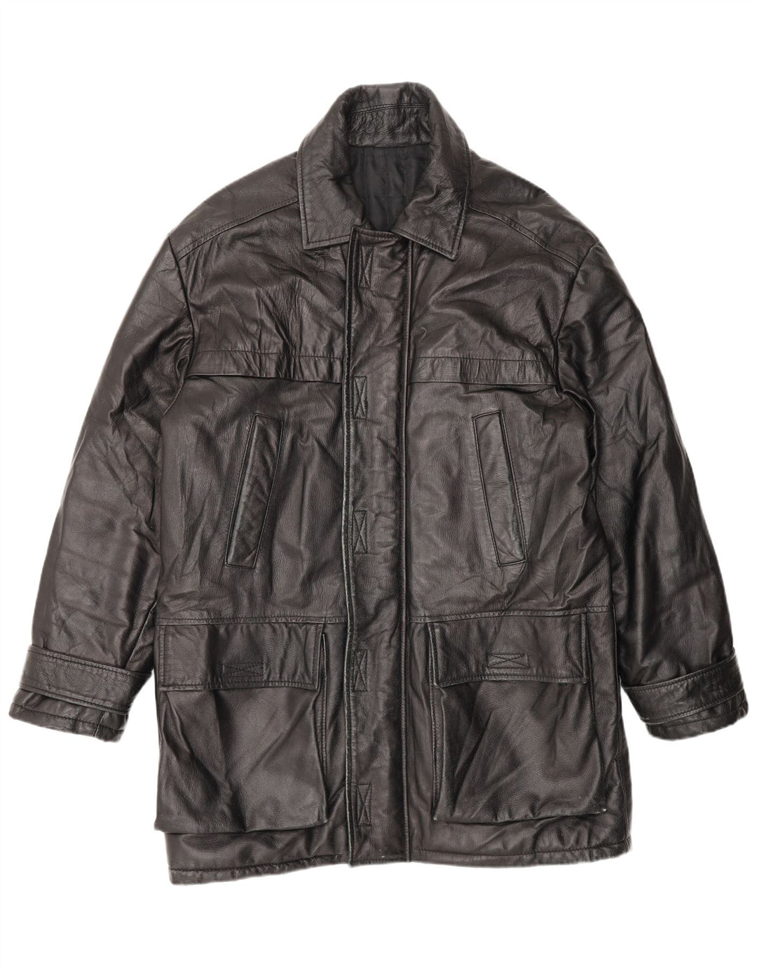 Casaco de couro masculino vintage IT 48 couro preto médio