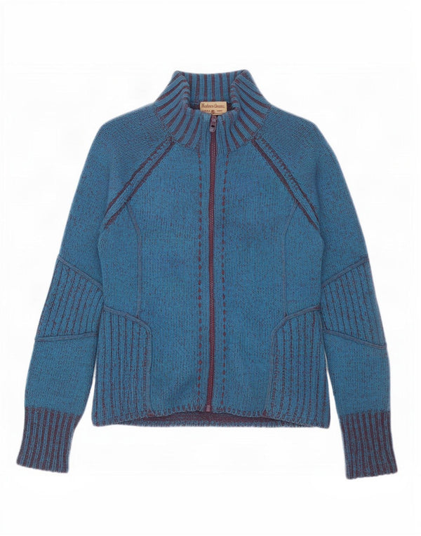 Suéter cardigã feminino com zíper completo Marlboro Classics Reino Unido 18 XL lã de cordeiro azul