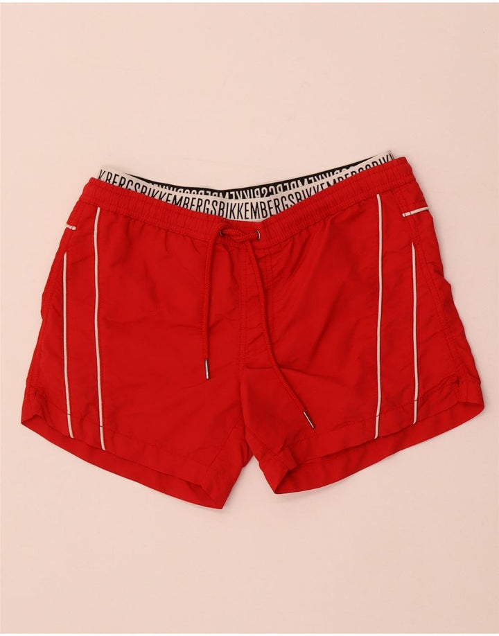 Bikkembergs Shorts de natação masculino gráfico médio vermelho poliamida