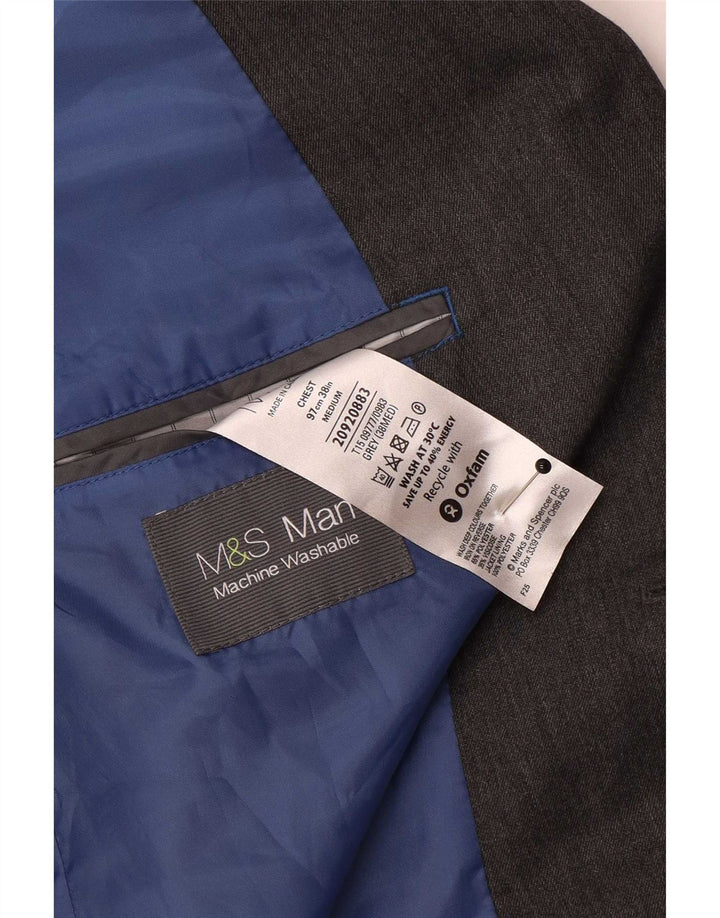 Jaqueta Blazer masculina de 2 botões Marks & Spencer Reino Unido 38 poliéster cinza médio
