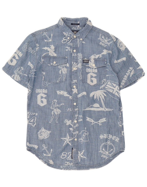 Camisa masculina Superdry Regular Fit Graphic manga curta pequena azul algodão