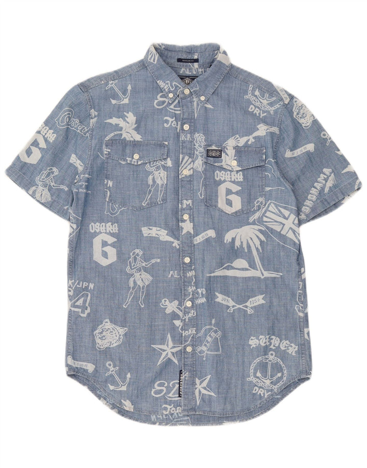 Camisa masculina Superdry Regular Fit Graphic manga curta pequena azul algodão
