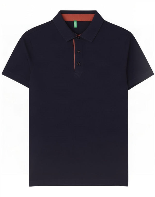 Camisa polo masculina Benetton médio algodão azul marinho