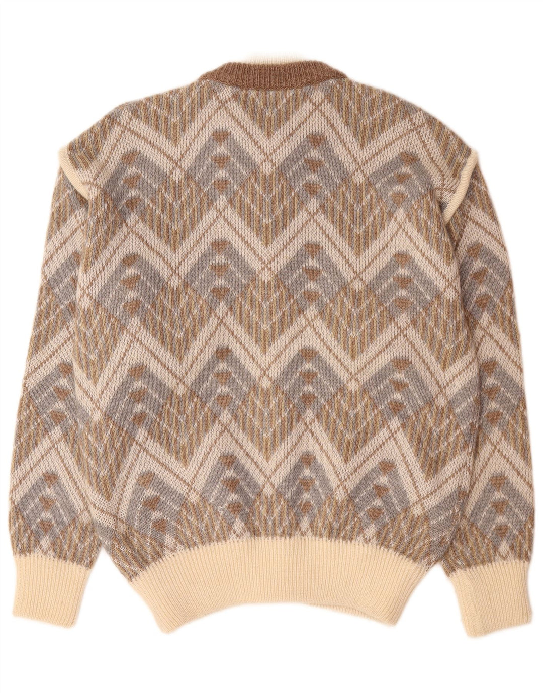 Suéter Cardigan Masculino Vintage Grande Geométrico Bege