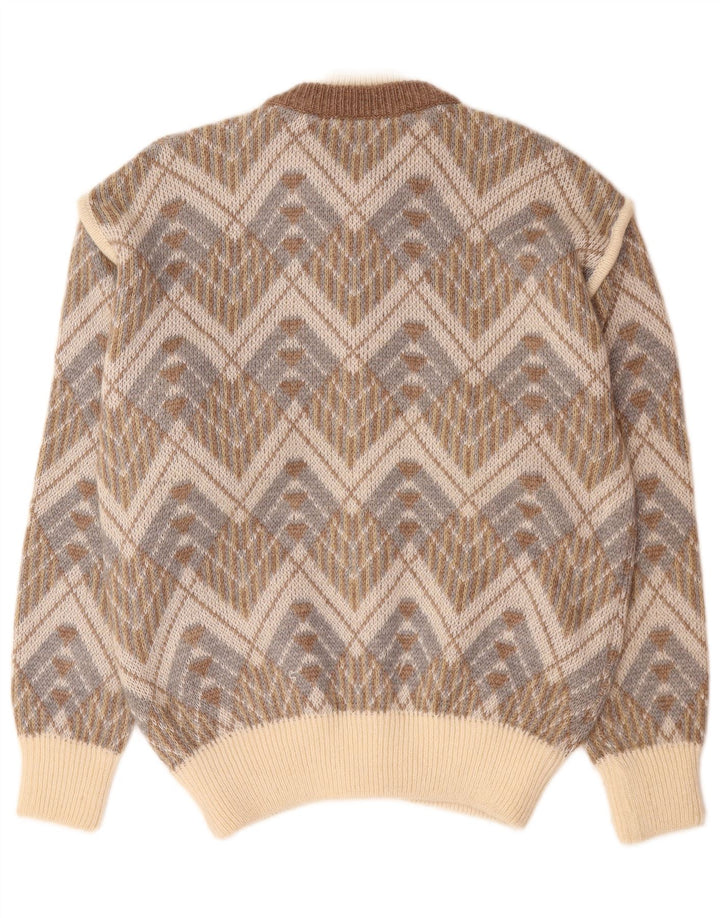 Suéter Cardigan Masculino Vintage Grande Geométrico Bege