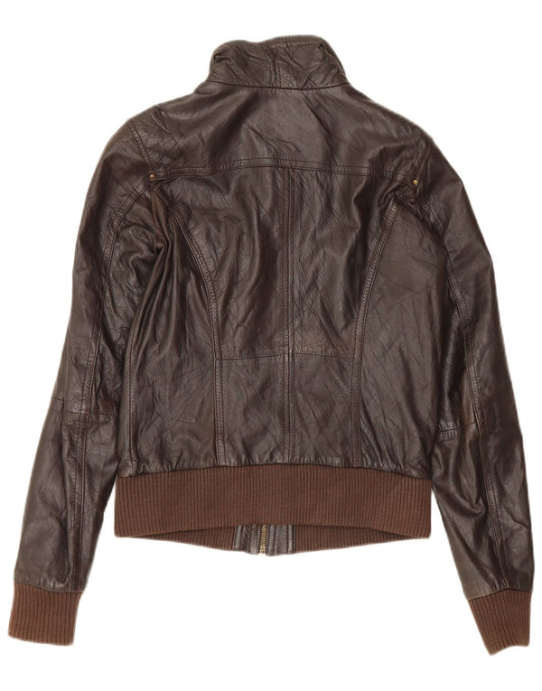 Jaqueta de couro feminina Bershka UK 12 marrom médio