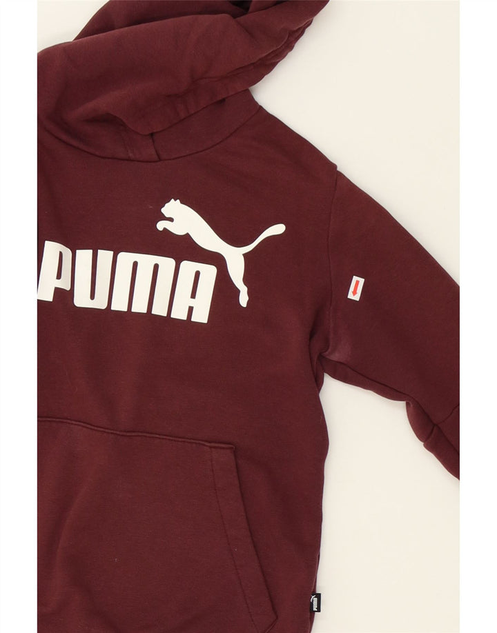PUMA Womens Graphic Hoodie Jumper UK 6 XS Maroon Cotton Vintage Puma and Second-Hand Puma from Messina Hembry 