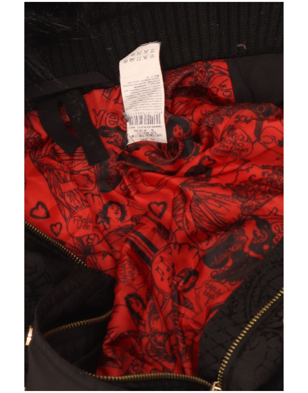 Jaqueta acolchoada com capuz feminina Desigual EU 36 pequena preta Paisley