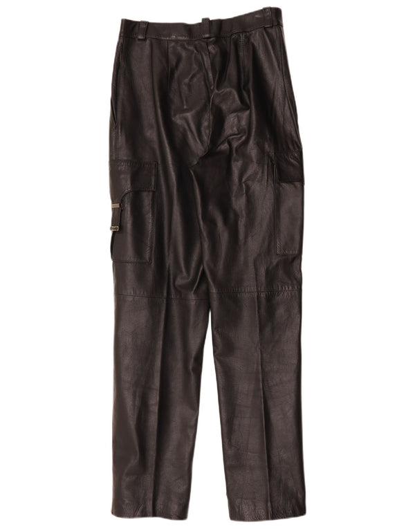 Calça cargo feminina de couro reto FLORENTIA IT 44 médio W28 L31 preta