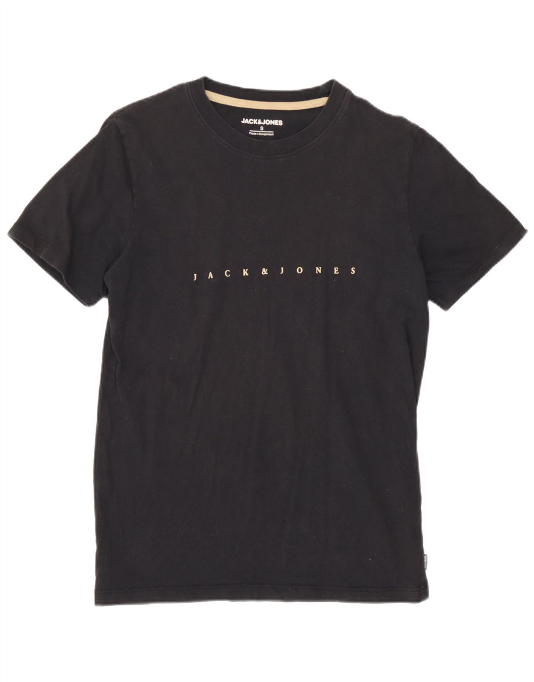 Camiseta gráfica masculina Jack & Jones, top pequeno de algodão preto