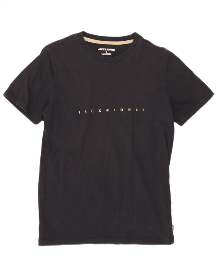 Camiseta gráfica masculina Jack & Jones, top pequeno de algodão preto