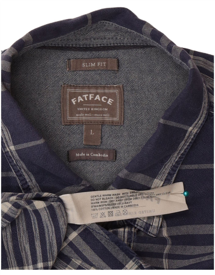 Camisa masculina Slim Fit Fat Face grande algodão xadrez azul marinho