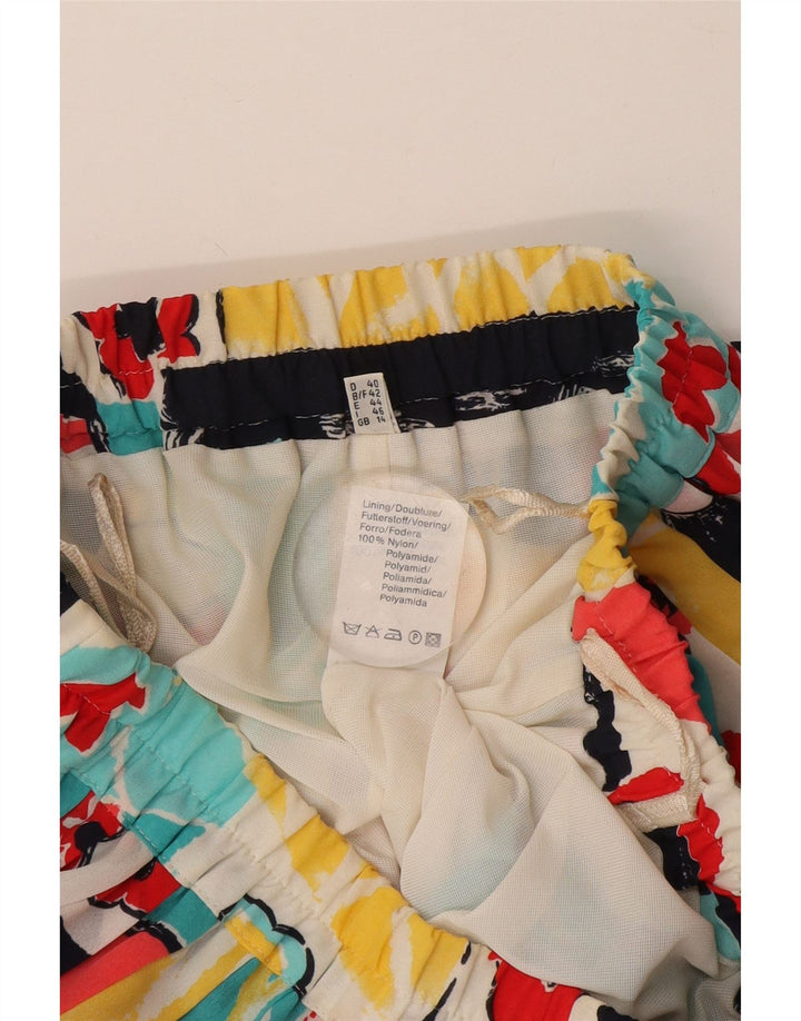 Saia feminina vintage com padrão abstrato faca plissada Reino Unido 14 médio W32 Multic