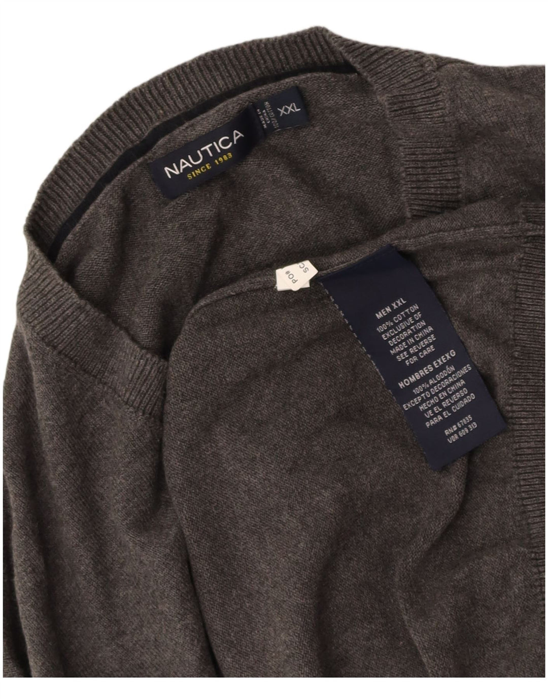 Suéter masculino NAUTICA com decote em V 2XL algodão cinza