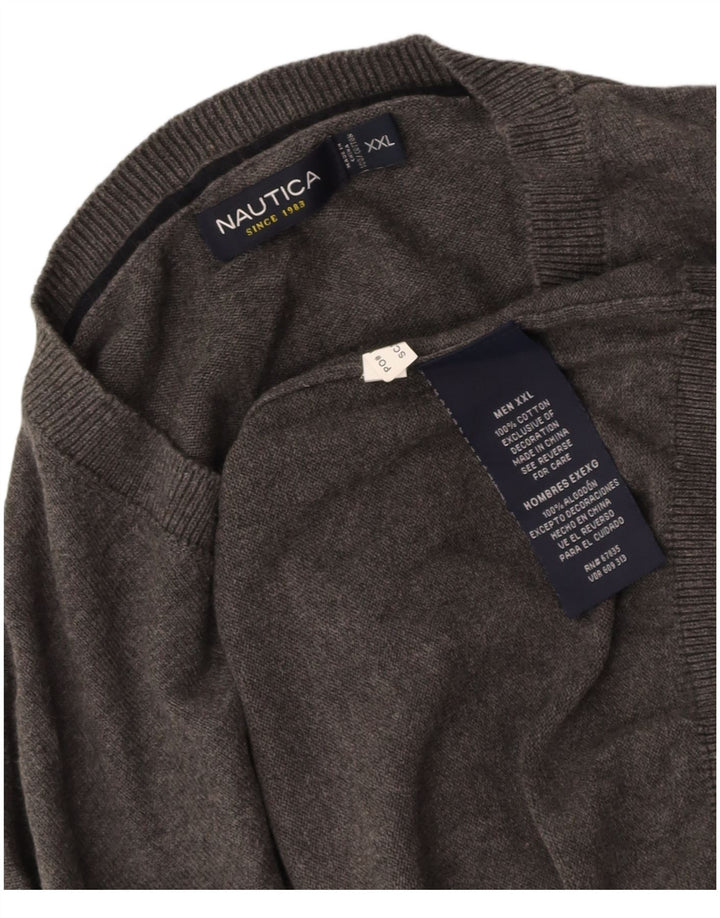 Suéter masculino NAUTICA com decote em V 2XL algodão cinza