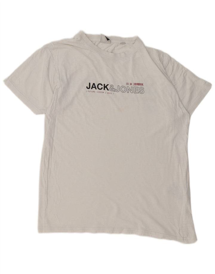 Camiseta masculina JACK & JONES com estampa gráfica pequena de algodão branco