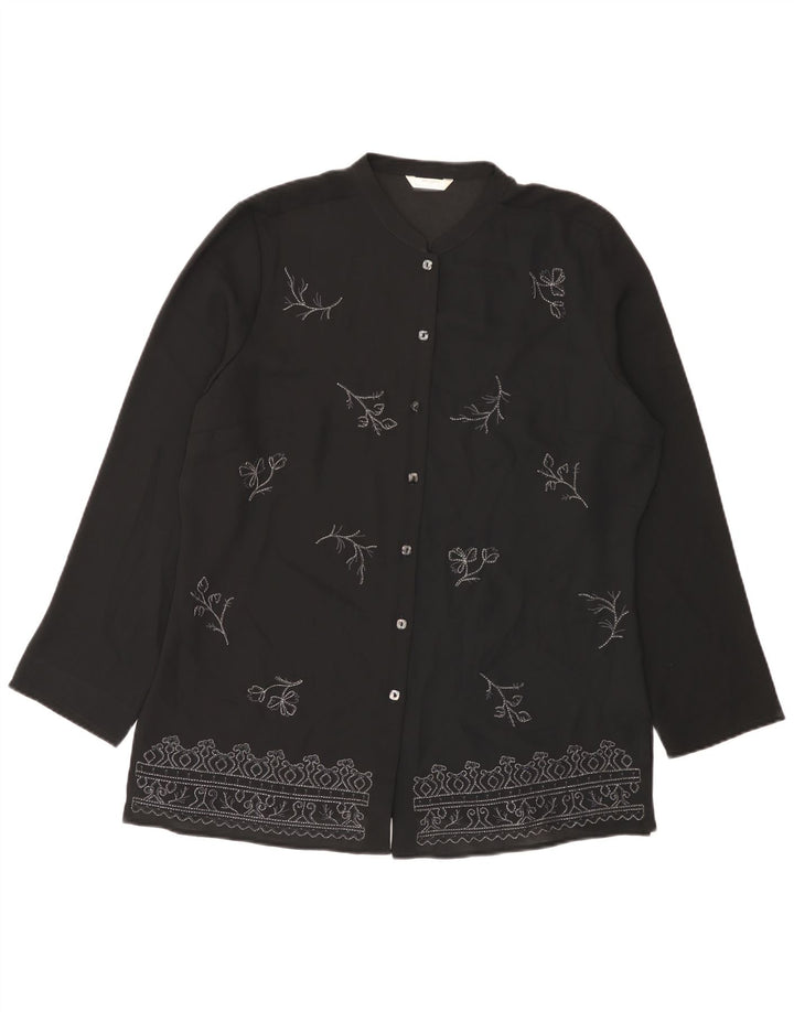Blusa feminina Marks & Spencer Reino Unido 14 grande preta floral