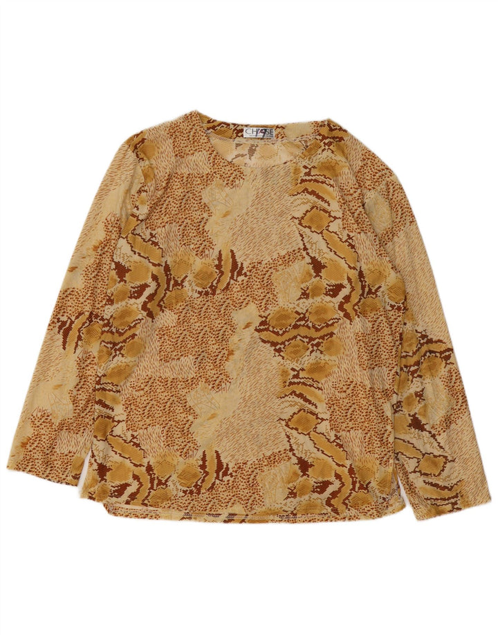 Blusa feminina VINTAGE de manga comprida UK 18 XL bege estampa animal algodão