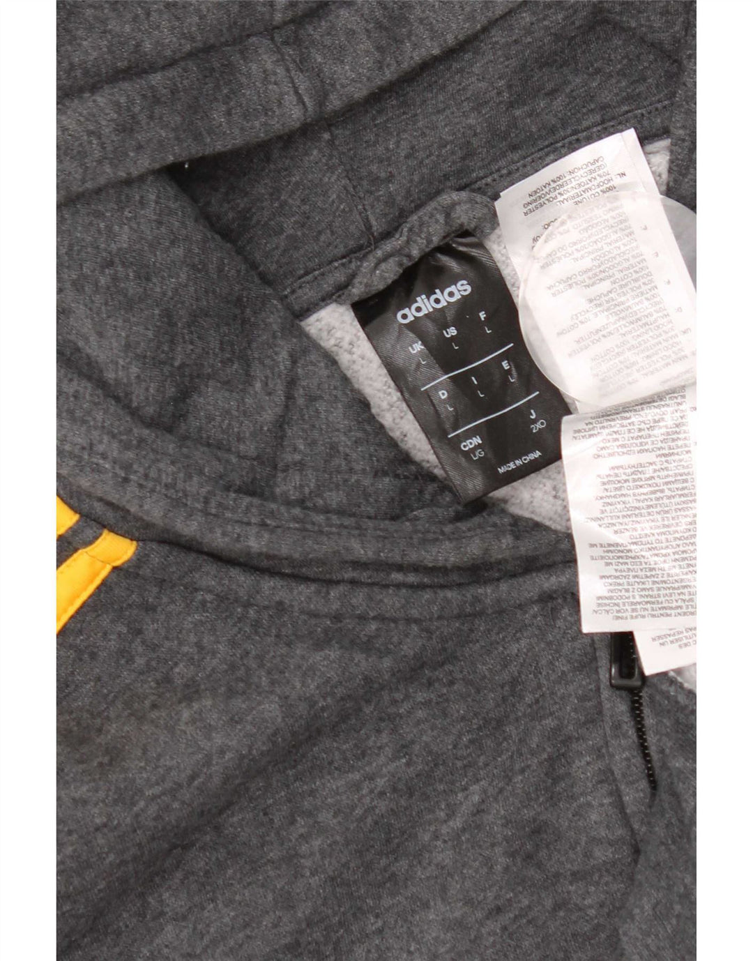 Adidas masculino zip moletom com capuz grande algodão cinza