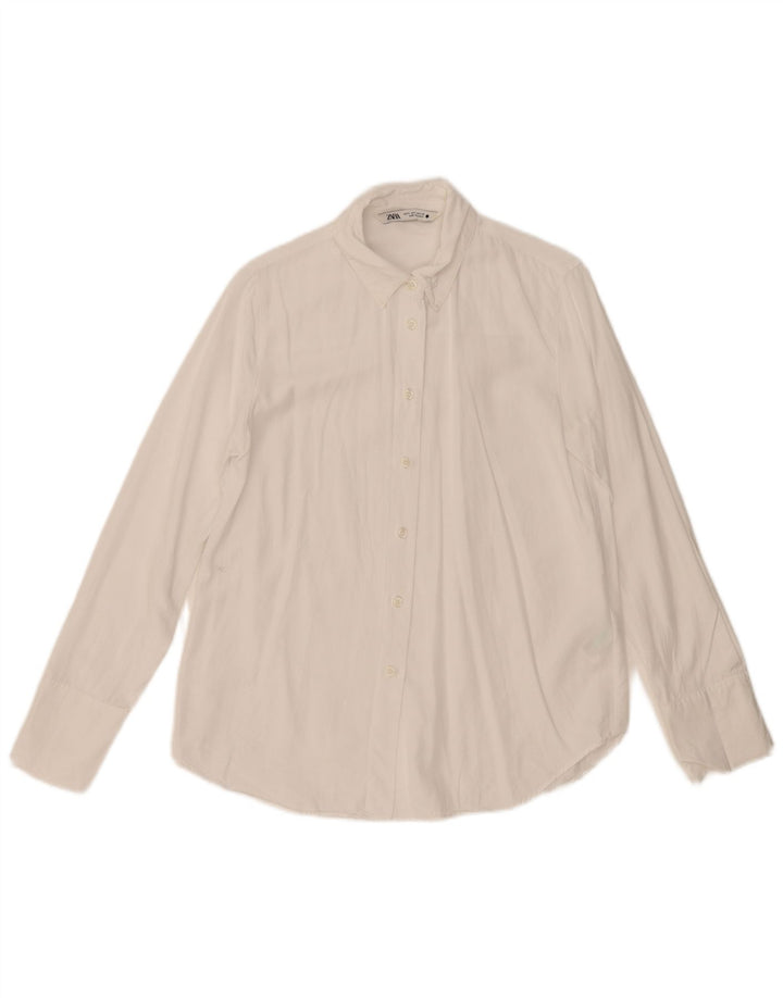 Zara Camisa Feminina UK 10 Pequena Lyocell Branca