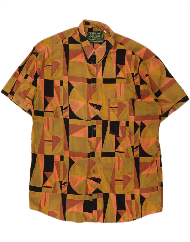 RODRIGO Camisa masculina de manga curta tamanho 41/42 grande multicolorida geométrica
