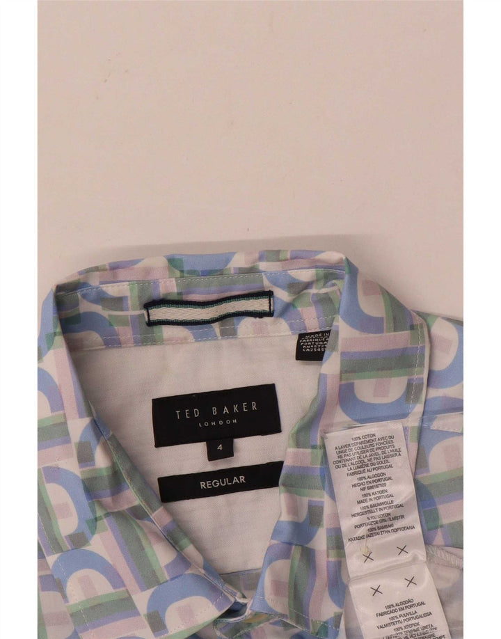 Camisa masculina de manga curta Ted Baker tamanho 4 grande geométrica multicolorida