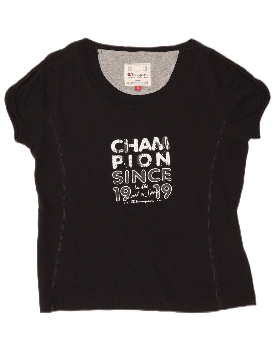 Camiseta feminina CHAMPION Heritage Classics com estampa UK 12 médio preto