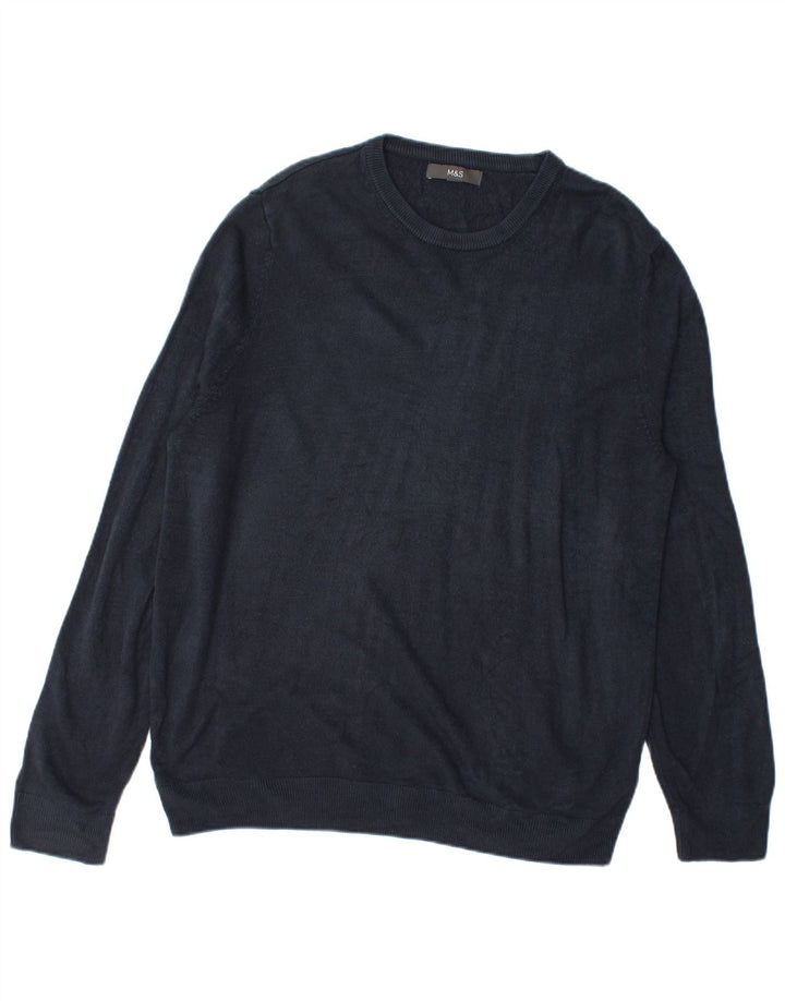 Suéter masculino Marks & Spencer com gola redonda grande acrílico azul marinho