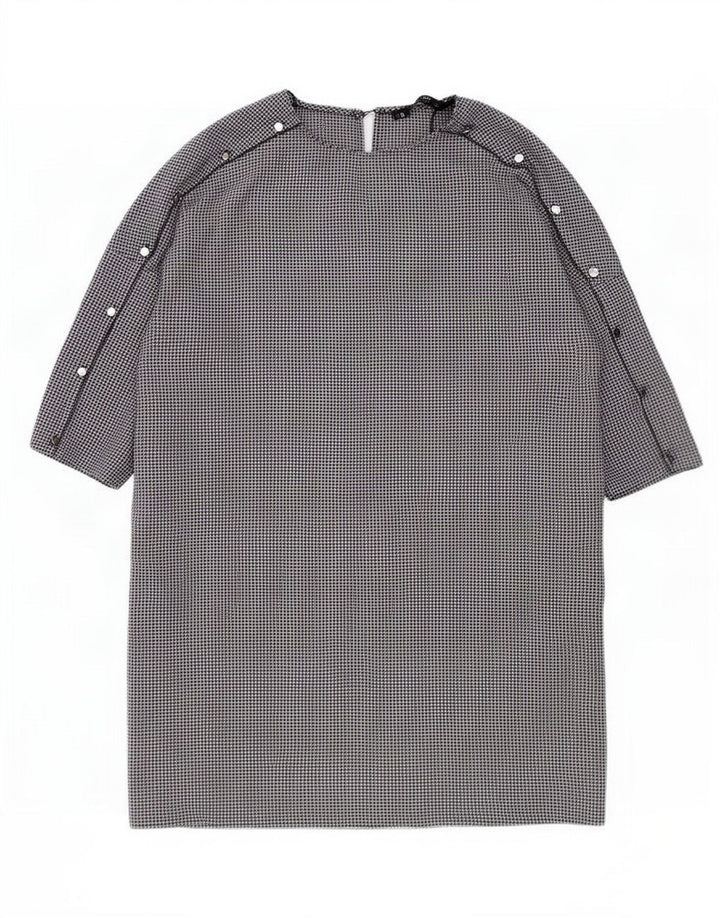 Vestido feminino Zara manga 3/4, Reino Unido 16, grande, preto, houndstooth, poliéster