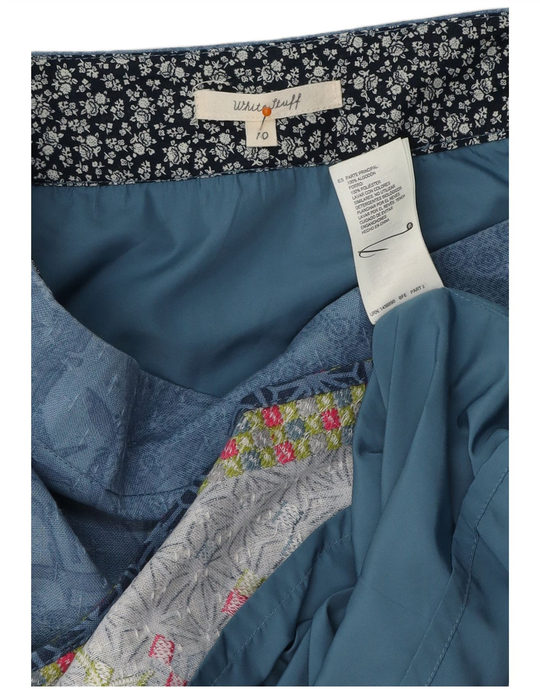 Saia feminina WHITE STUFF UK 10 pequena W32 azul floral poliéster