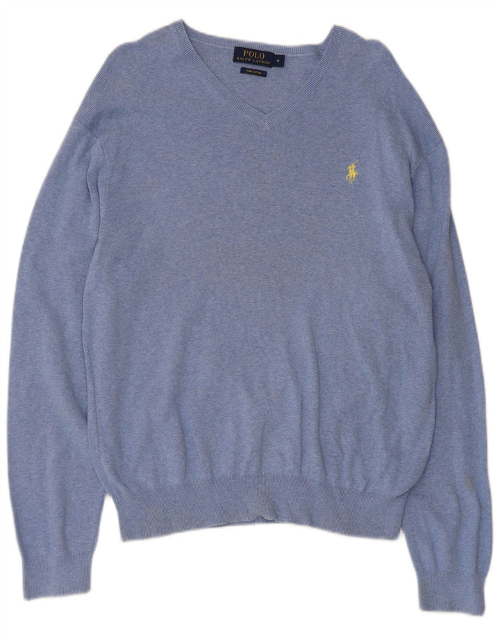 Suéter masculino Polo Ralph Lauren com decote em V azul médio
