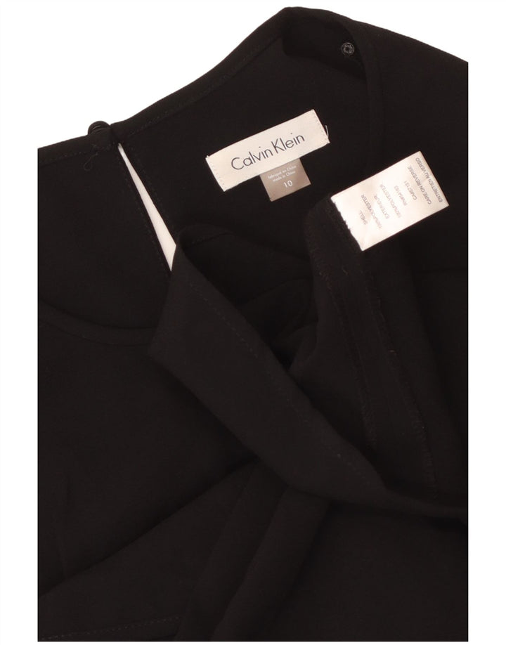 CALVIN KLEIN Vestido feminino sem mangas evasê EUA 10 grande poliéster preto