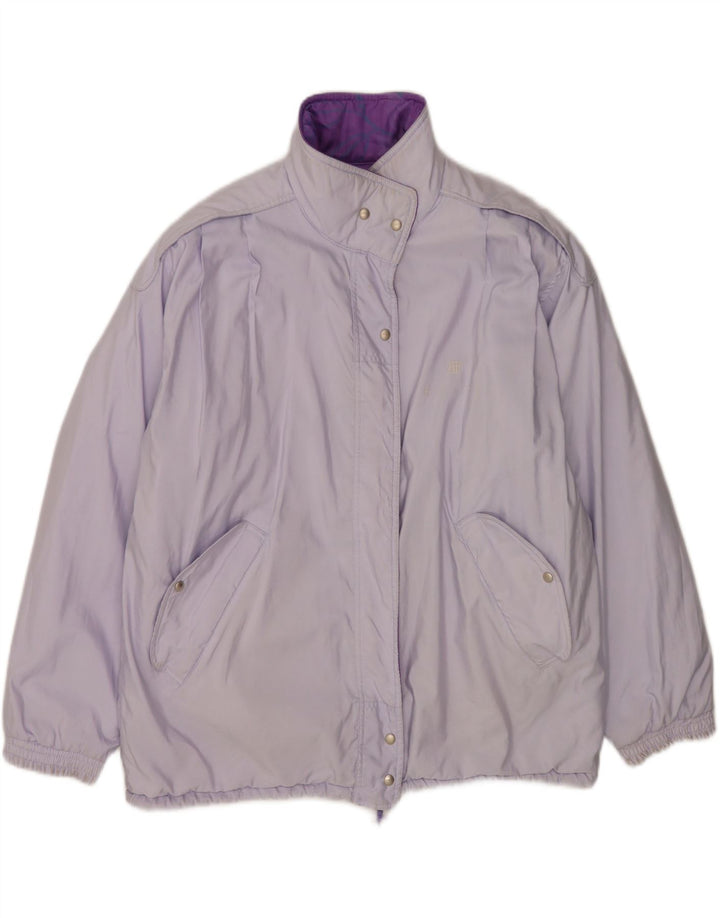 Jaqueta feminina superdimensionada reversível Belfe UK 14 grande roxo floral