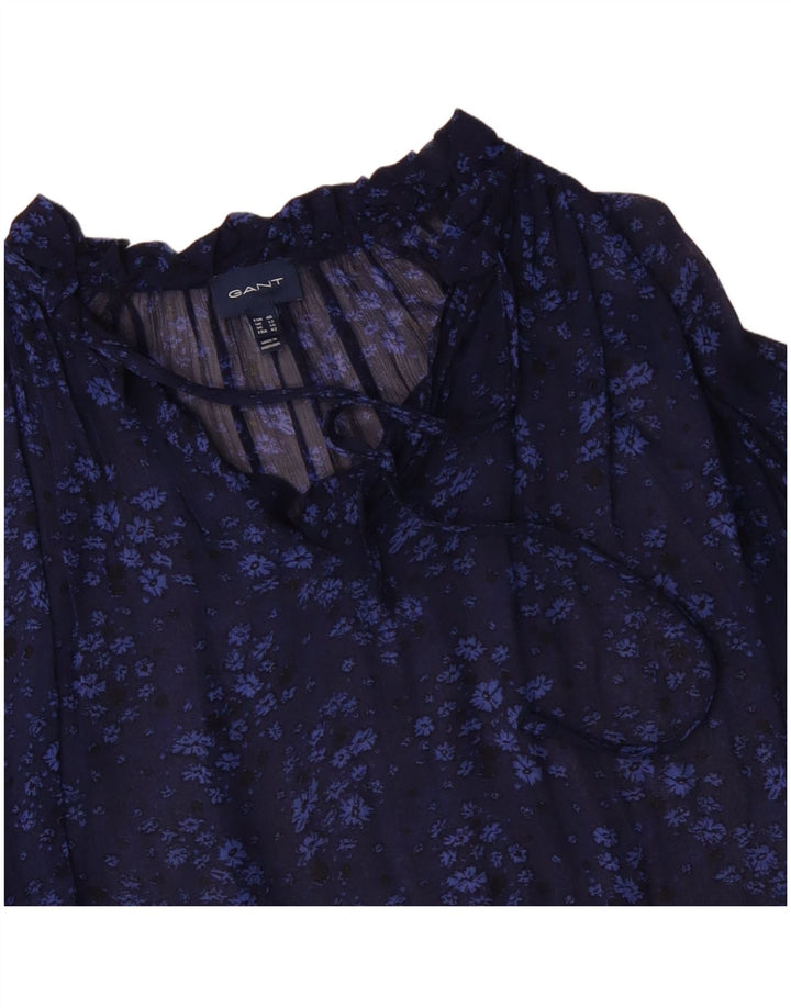 Blusa feminina grande de manga comprida GANT Reino Unido 12 médio azul marinho floral